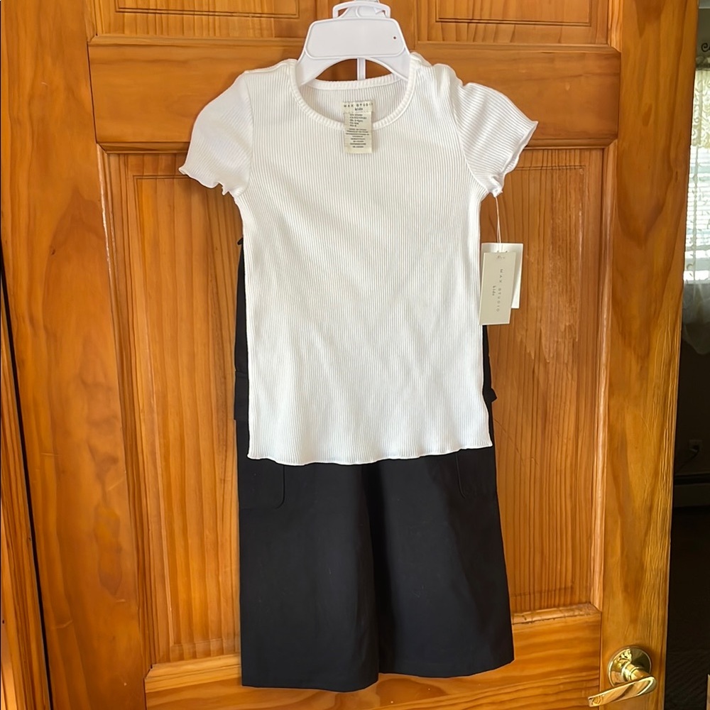 NWT Girls White Ribbed Top and Black Pants Set